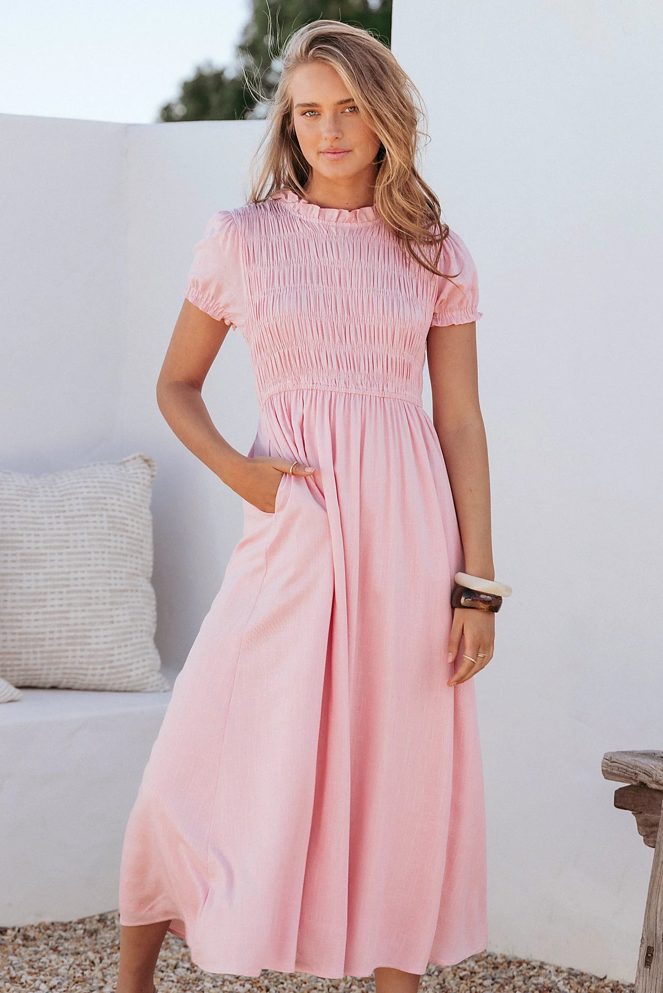 Darla Puff Sleeve Dress - Pink
