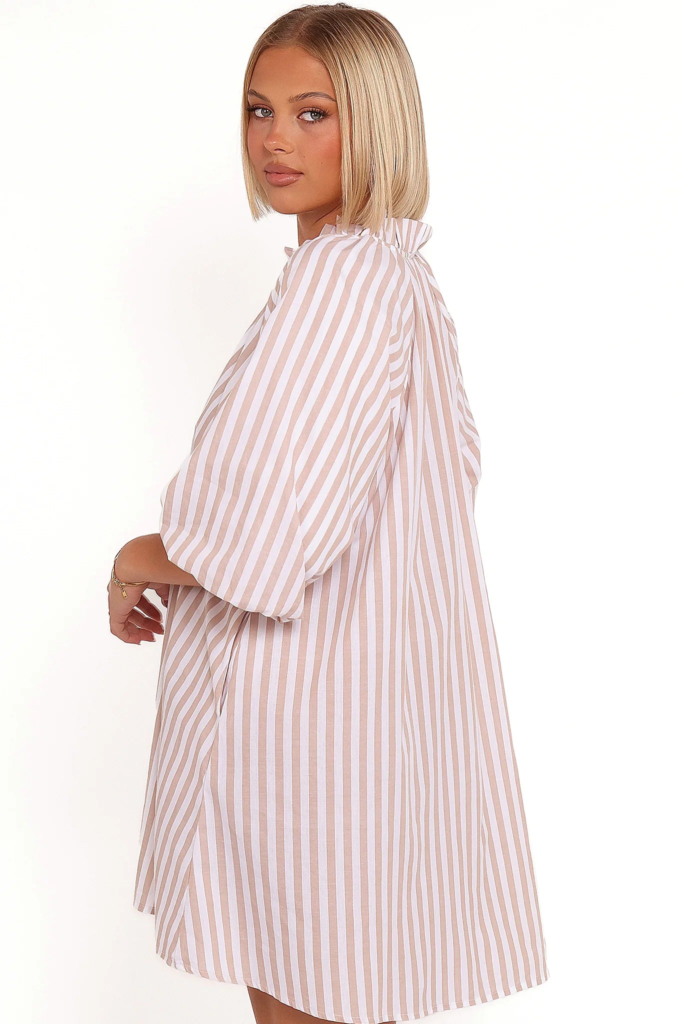 Doran Mini Dress - Beige White