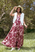 Detail view of the pale burgundy floral maxi dress