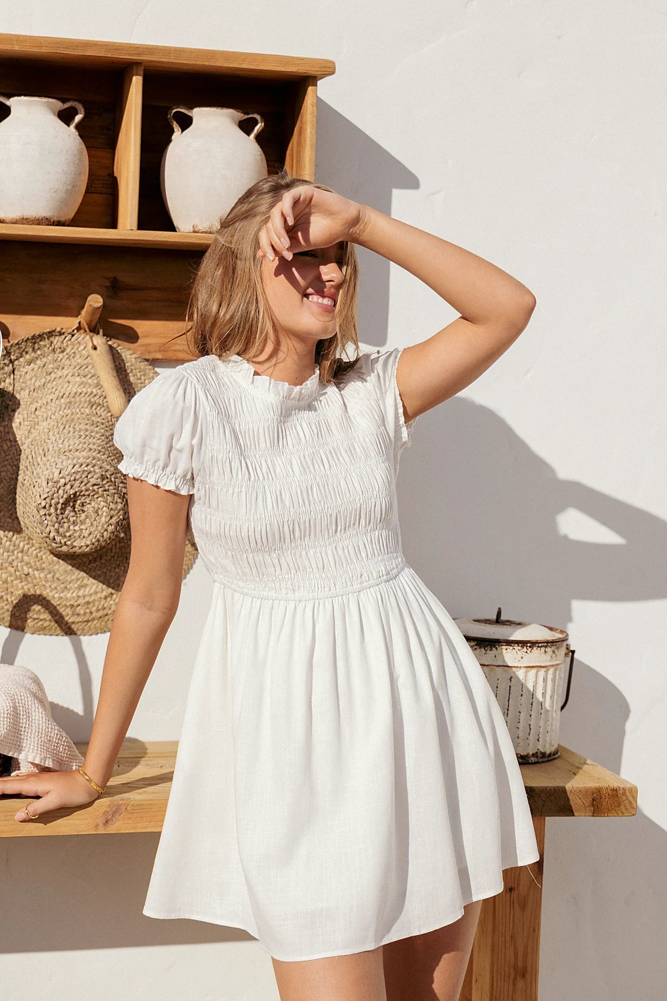 Emari Puff Sleeve Mini Dress - White