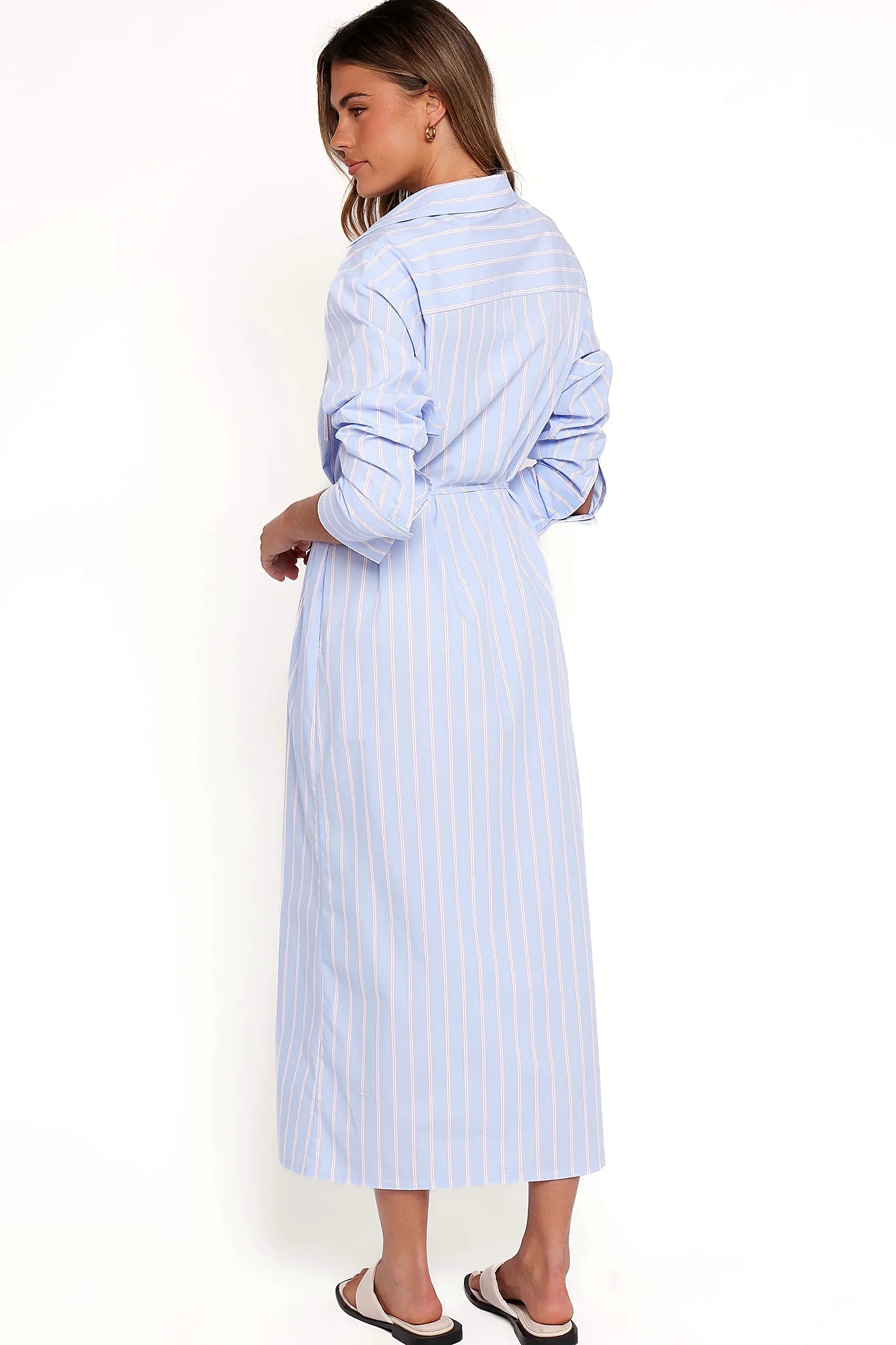 Harlan Long Sleeve Midi Dress - Blue Pink Stripe