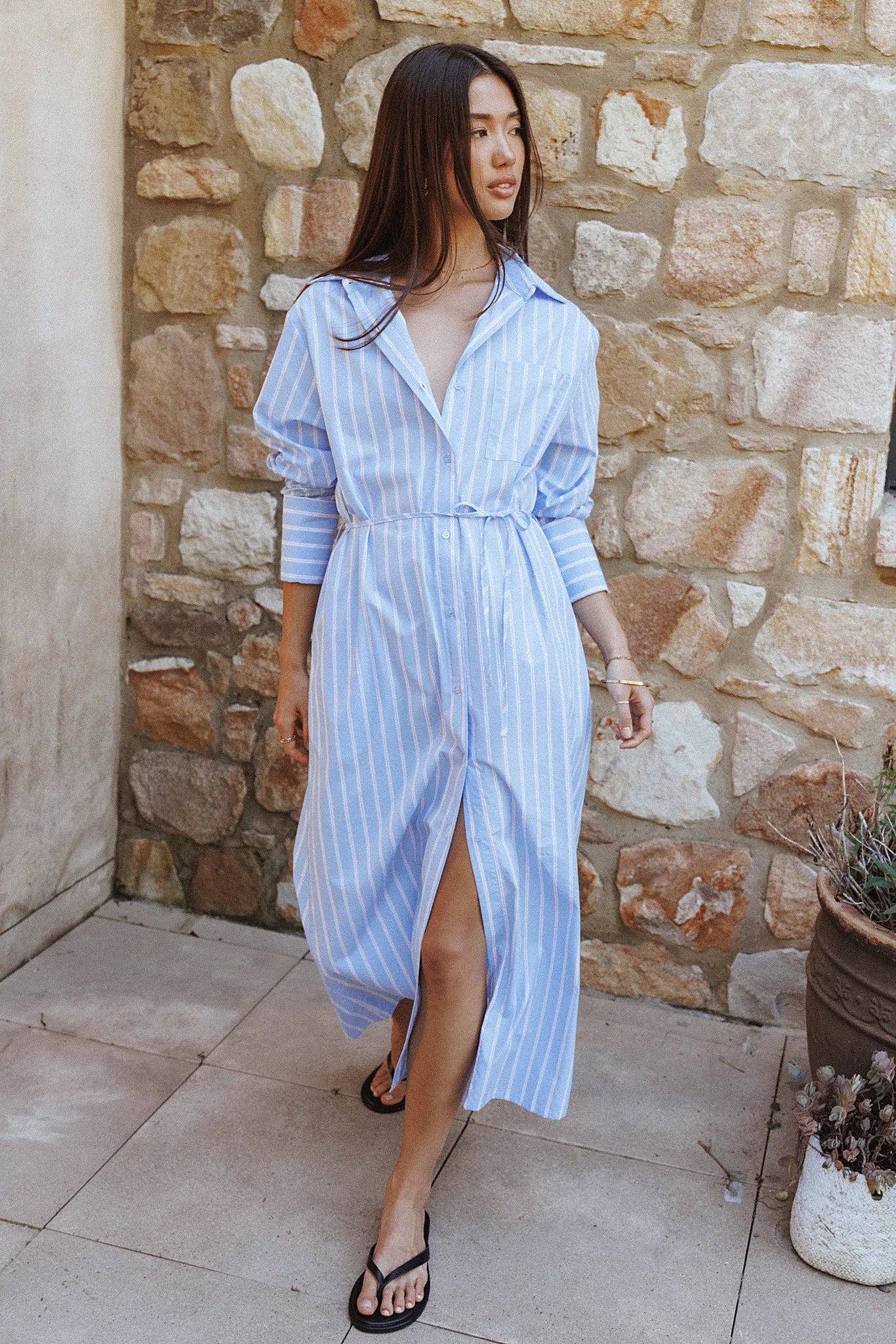 Harlan Long Sleeve Midi Dress - Blue Pink Stripe