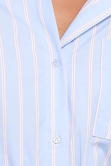 Harlan Long Sleeve Midi Dress - Blue Pink Stripe