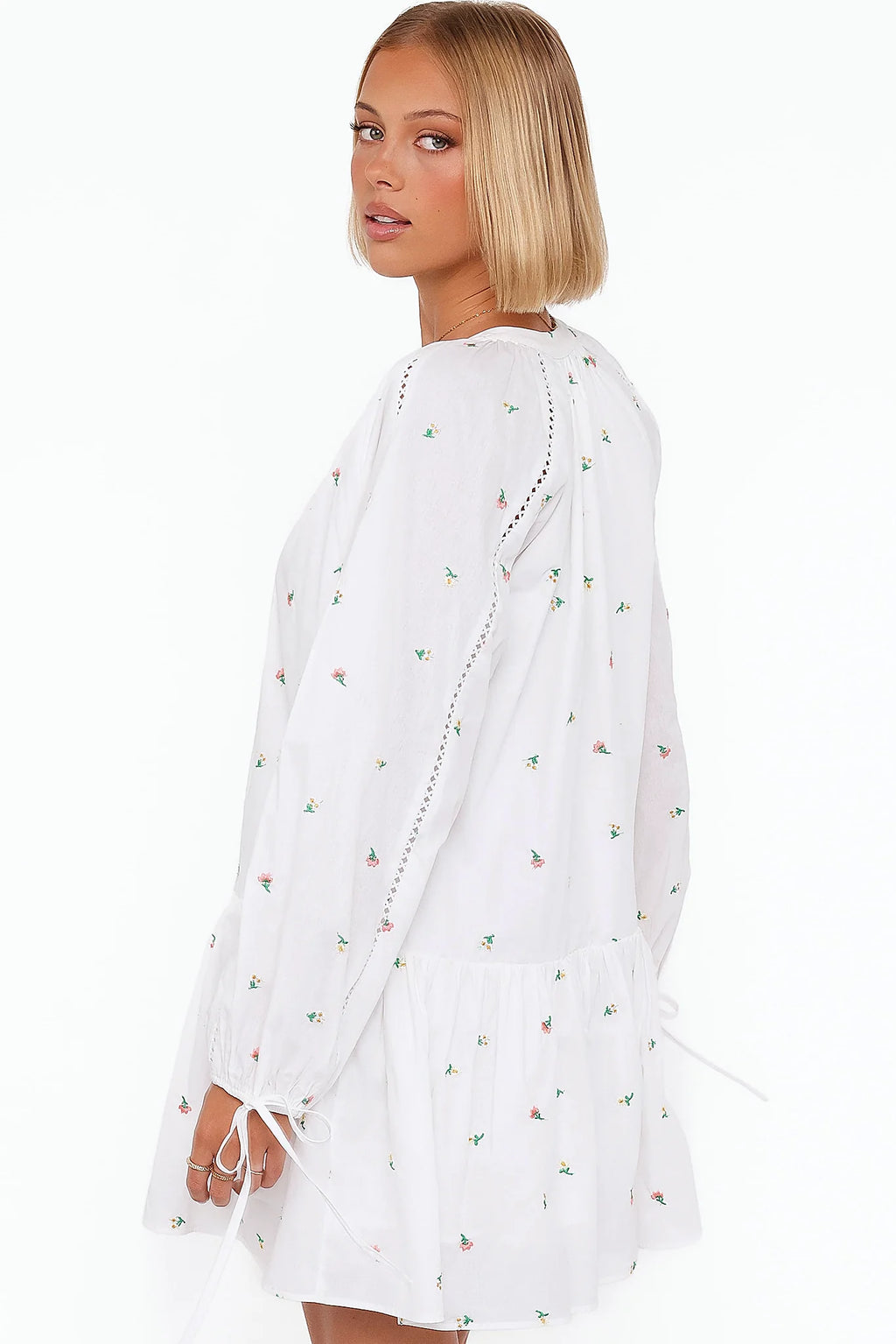 Hart Long Sleeve Mini Dress - White Floral