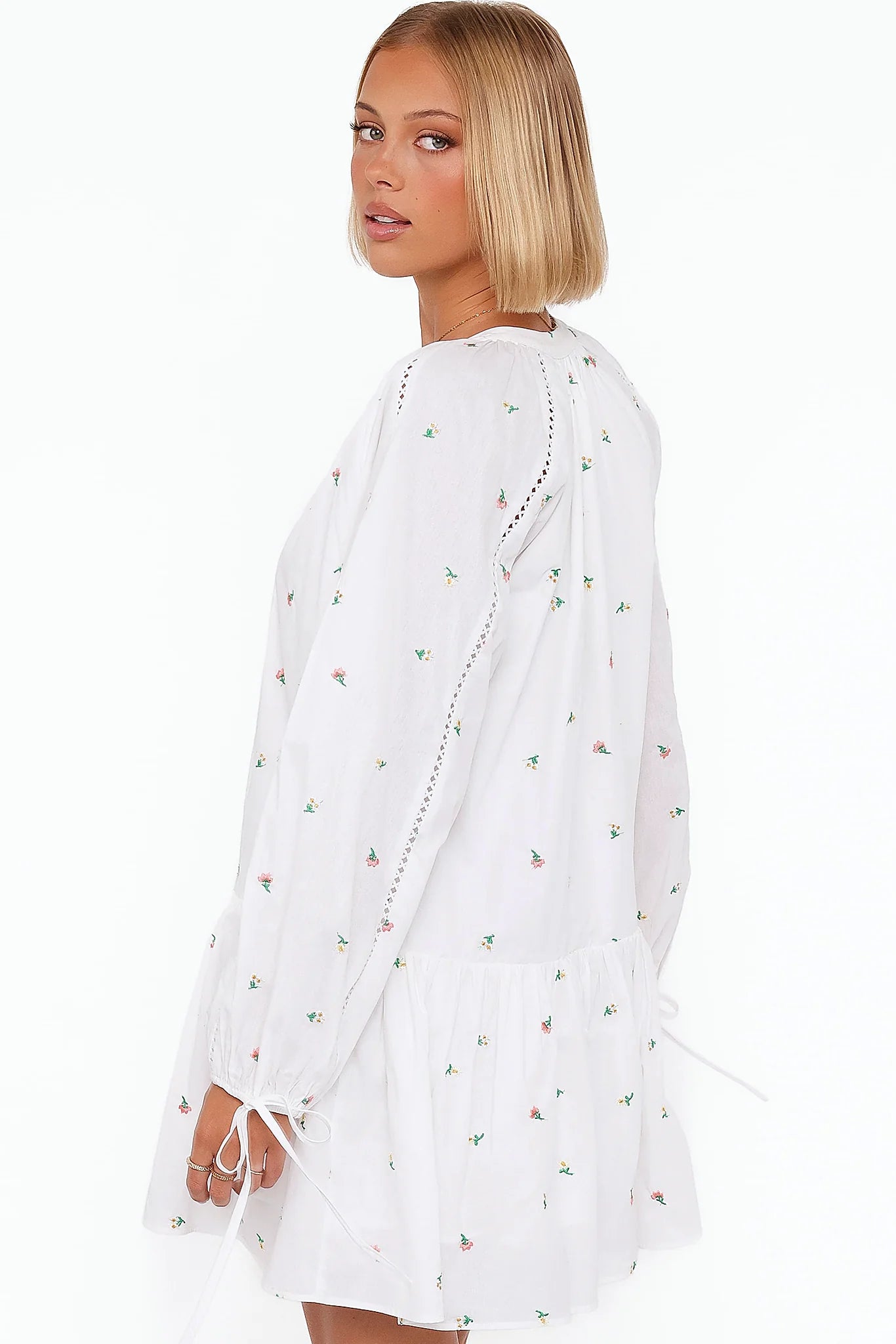 Hart Long Sleeve Mini Dress - White Floral