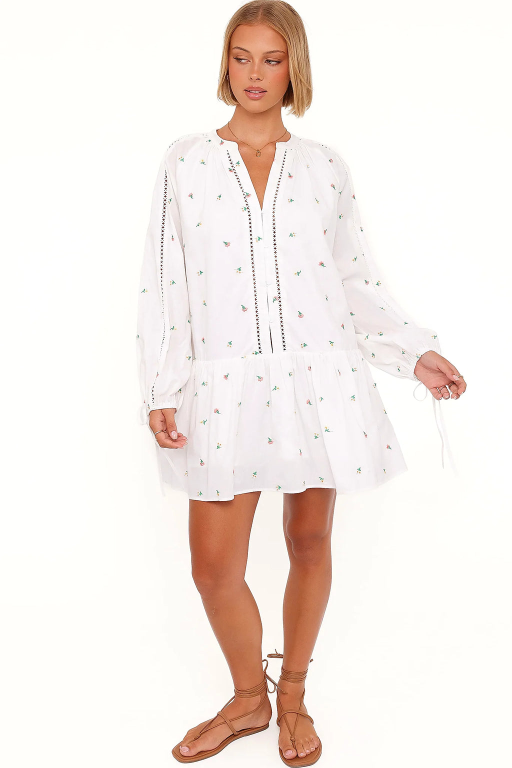 Hart Long Sleeve Mini Dress - White Floral