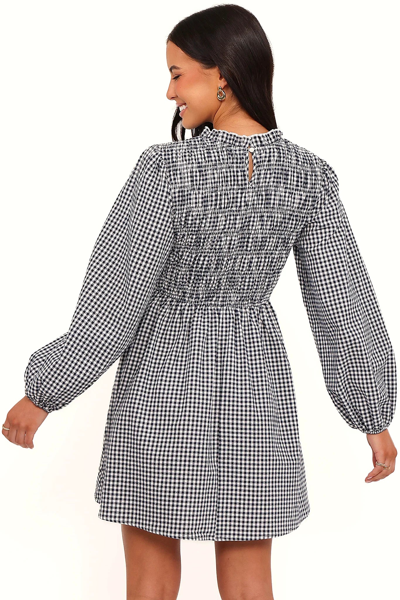 Jessen Long Sleeve Mini Dress - Navy Gingham