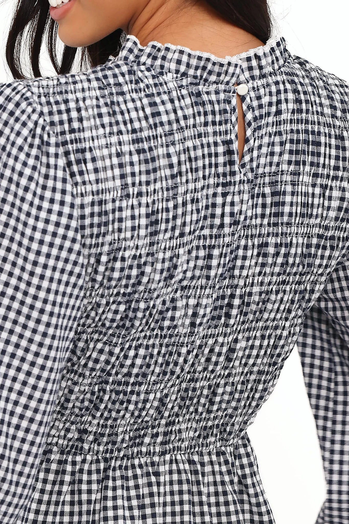 Jessen Long Sleeve Mini Dress - Navy Gingham