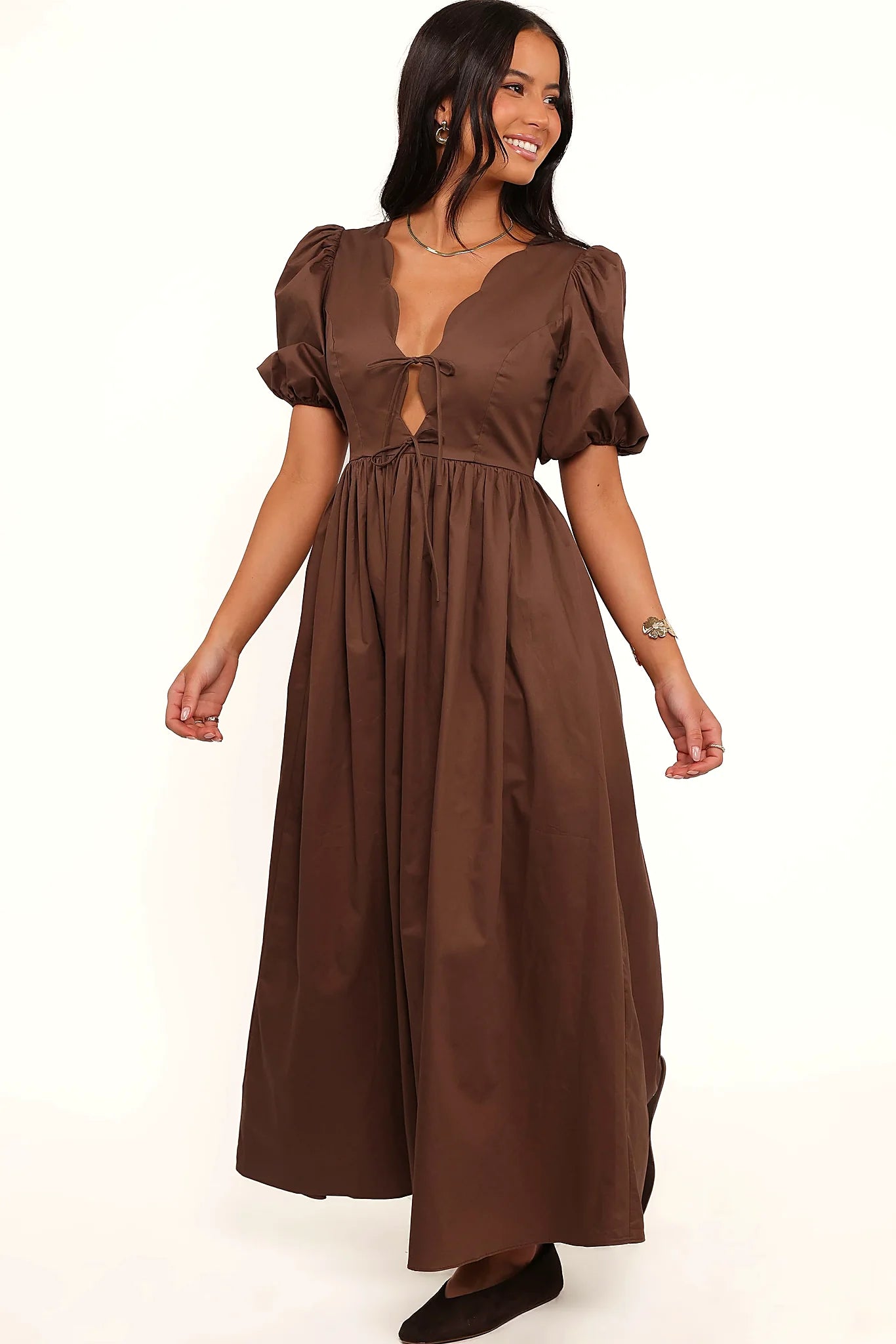 Full-length view of the bitter chocolate empire maxi dress
