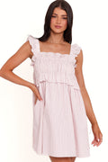 Detail view of the pink stripe mini dress