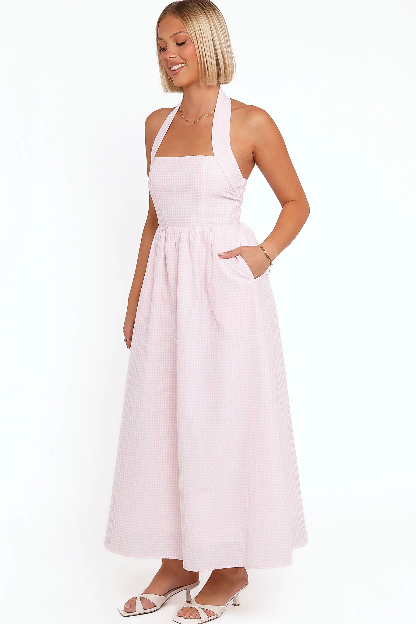 Margerie Halter Dress - Pink Gingham