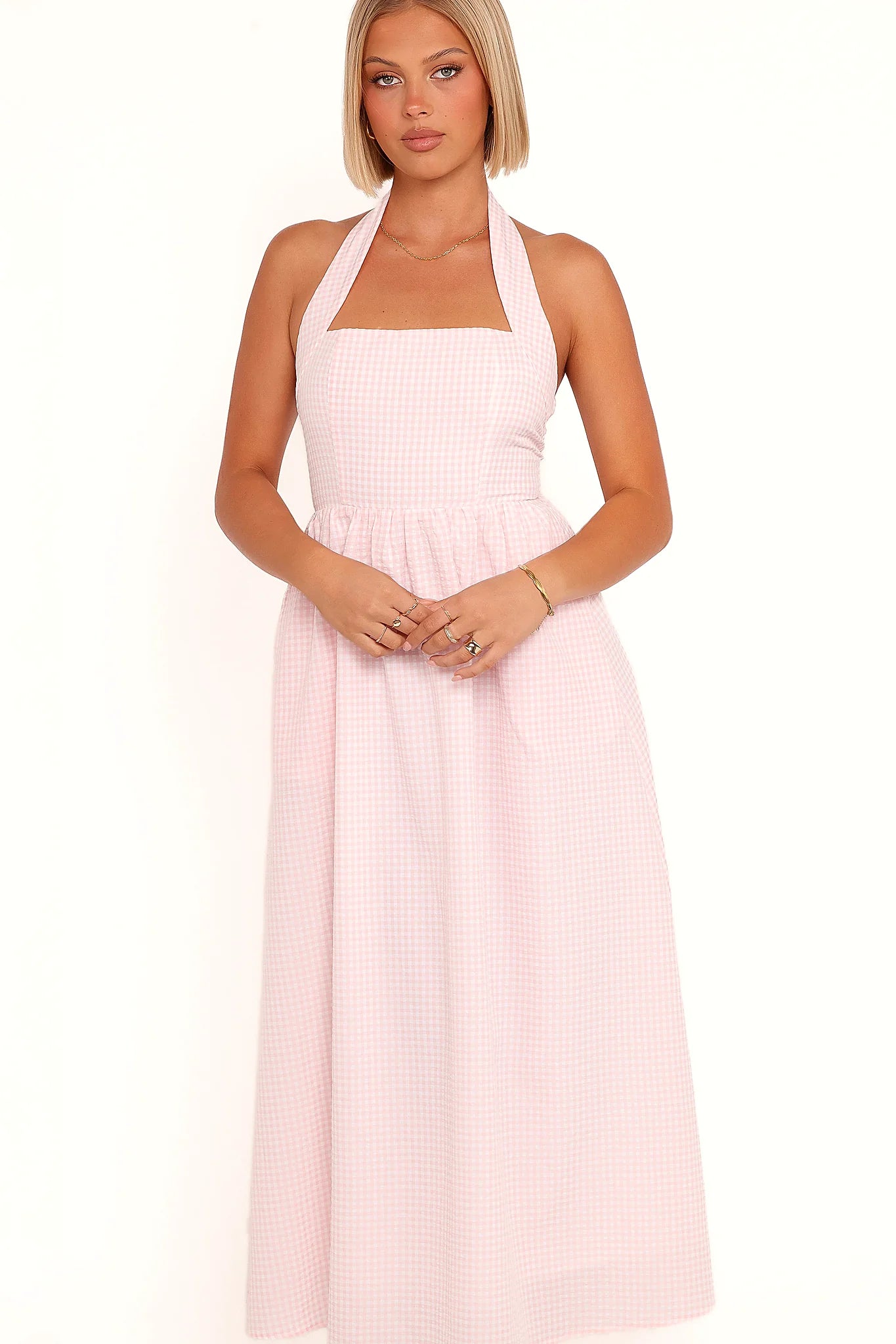 Margerie Halter Dress - Pink Gingham