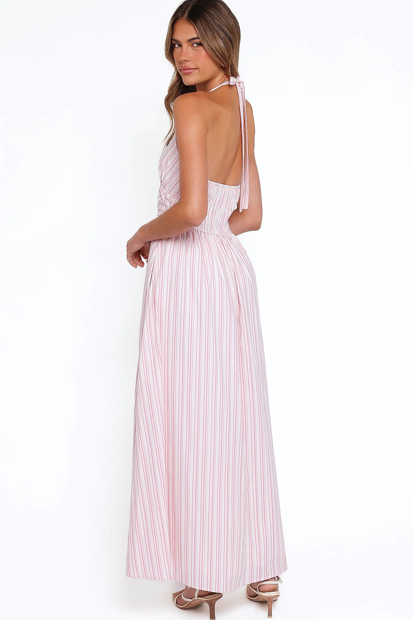 Marie Halterneck Maxi Dress - Pink Stripe