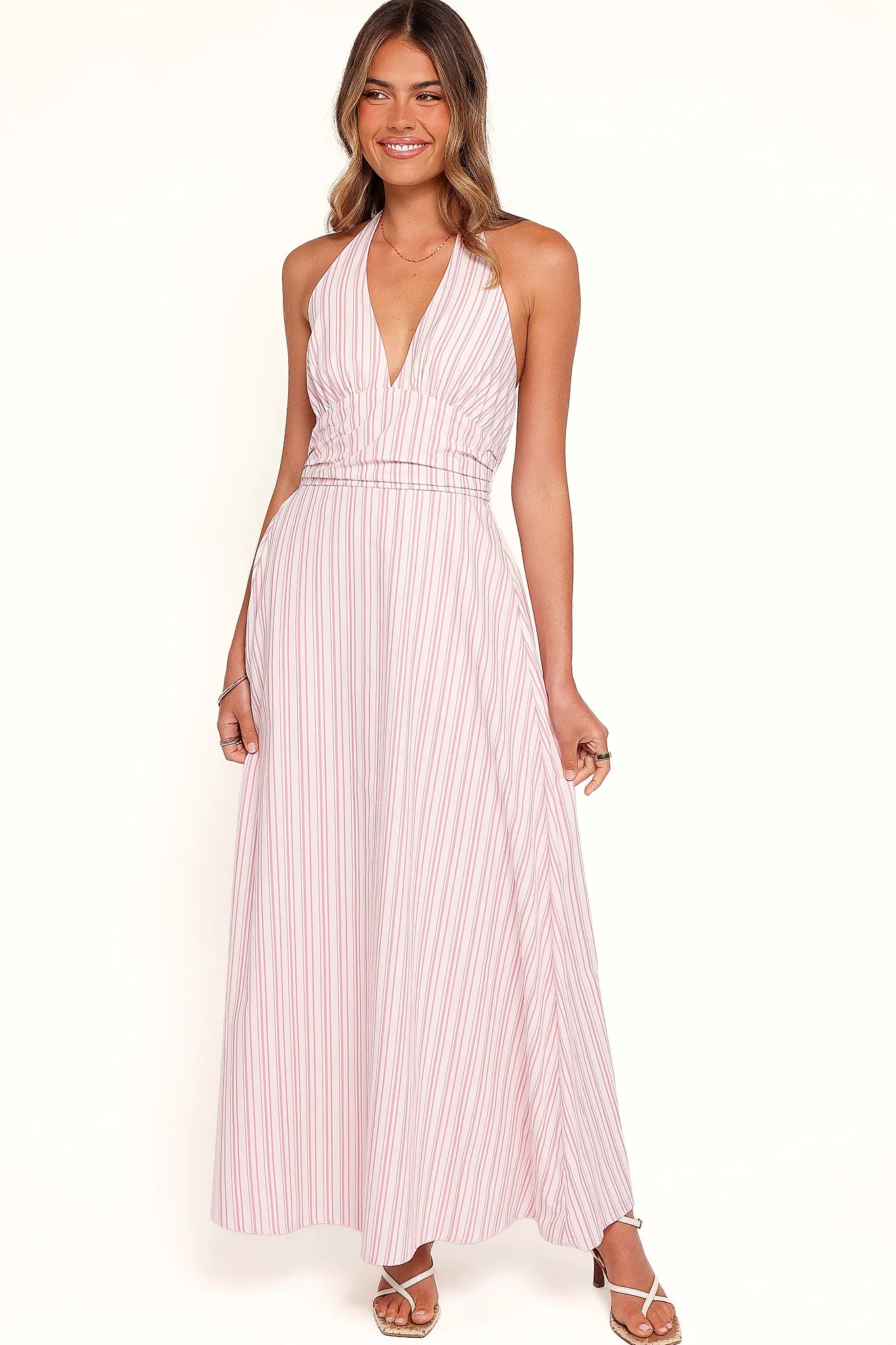 Marie Halterneck Maxi Dress - Pink Stripe