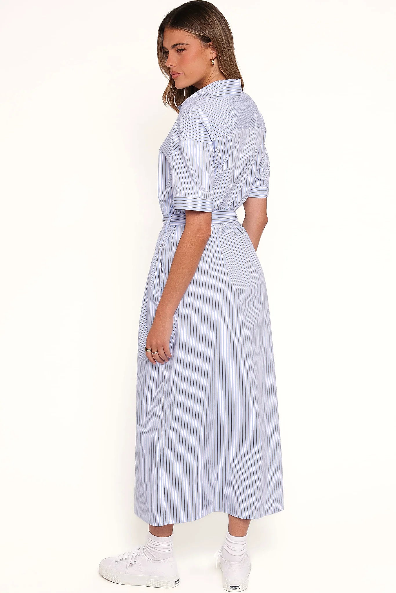 Morrison Short Sleeve Shirt Dress - Blue Brown Stripe