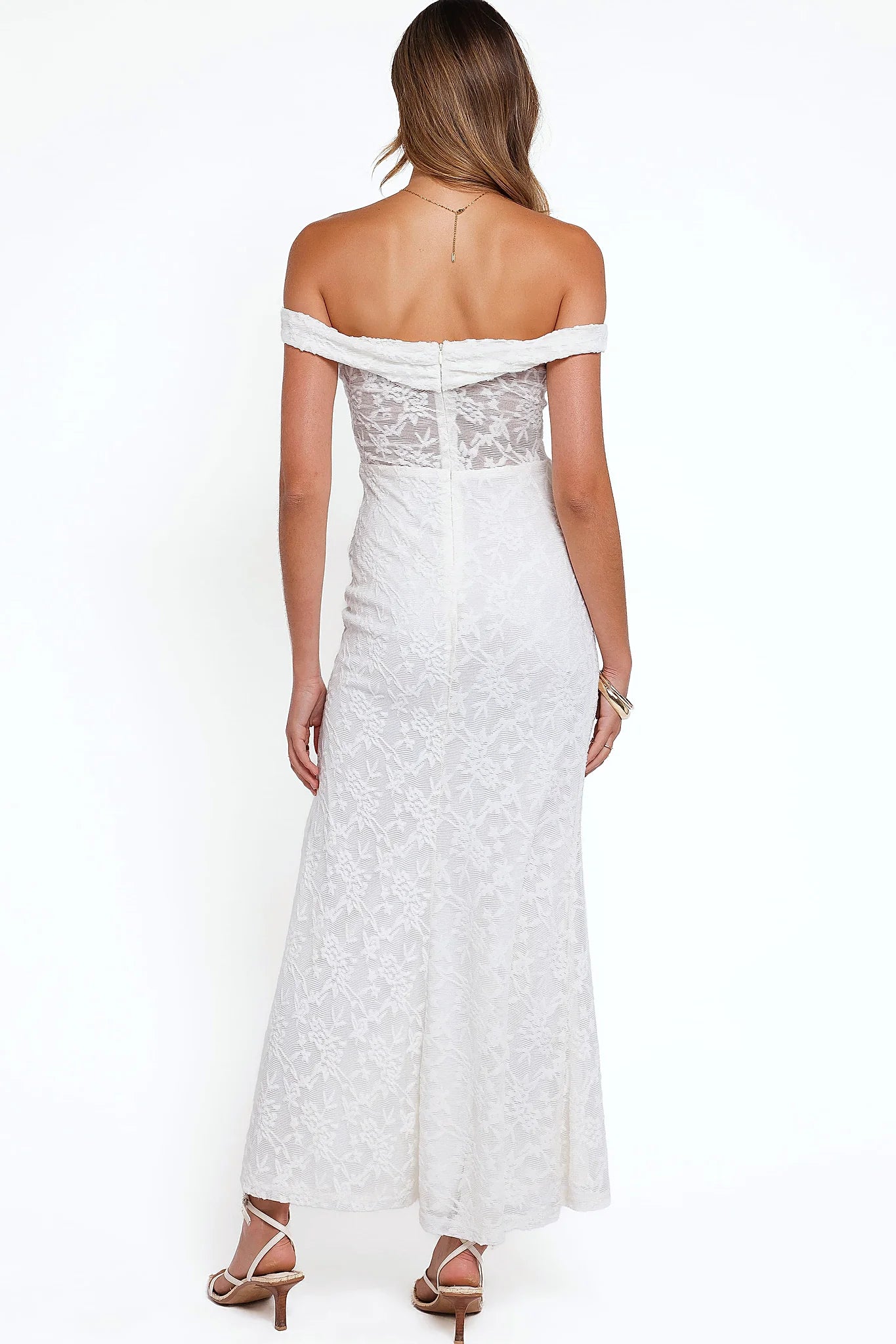 Pascha Off Shoulder Lace Maxi Dress - White
